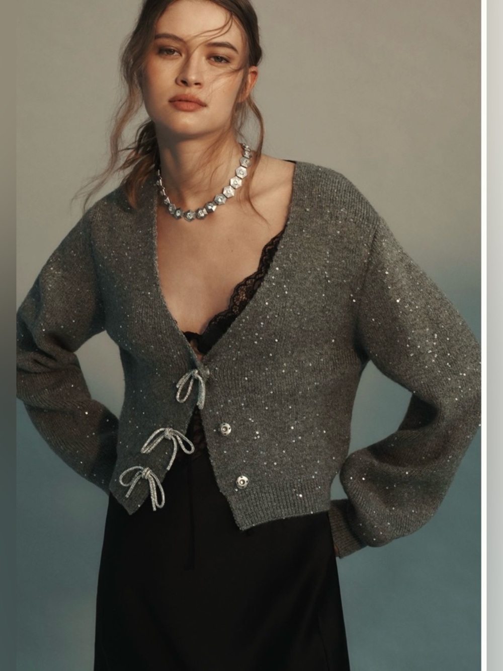 MAEVE ANTHROPOLOGIE Shiny
Bow Cardigan Sweater Sz small